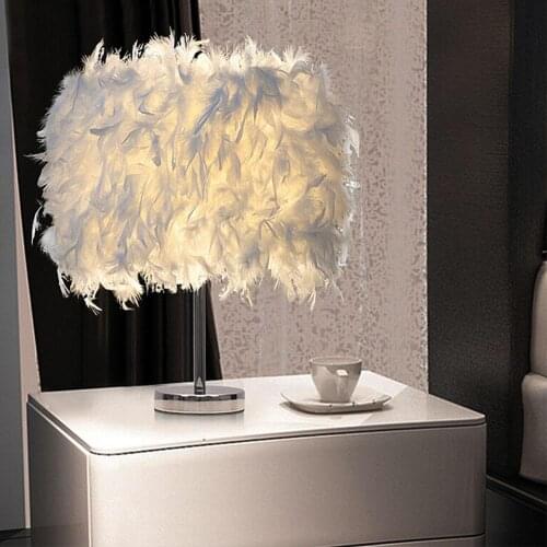 1pc Portable Metal Fur 15x35cm Handmade Feather Lampshade for Modern Bedside Table Lamp Desk Night Light Home Decor