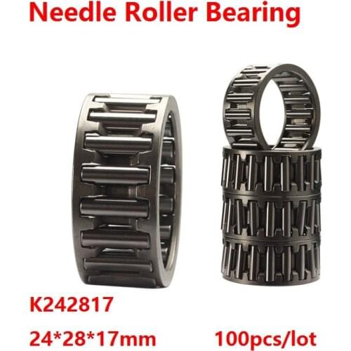 100pcs/lot K242817 K24X28X17 24x28x17mm Radial Needle roller and cage assemblies 24*28*17mm Needle Roller Bearing