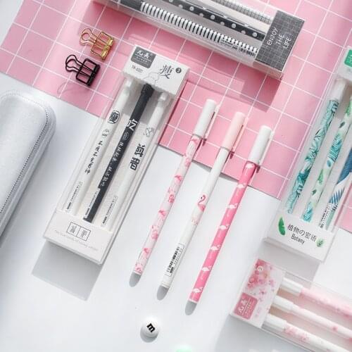 3PCS /Set Green Plants Sakura Flamingo Gel Pen Rollerball Pen Stationery School Office Supply Black Ink 0.5mm