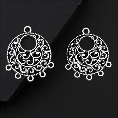 3Pcs Silver Color Round Shaped Chandelier Charms Making Women Earrings Connector Pendientes Jewelry 30x35mm A3247