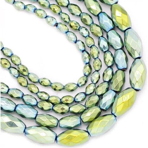 3x5/4x6/6x12MM Green Faceted Rice Grains Shape Oval Hematite Natural Stone Spacers Loose Beads For Jewelry Making Diy Bracelets