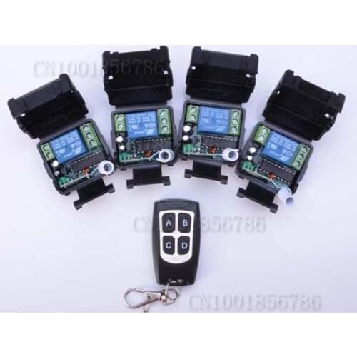 Free shipping 12V 1ch wireless remote control switch system 1 transmitter & 4 receiver relay Learning Code