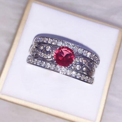 CHAMSS Exquisite Ruby Three-piece Lovers Ring Elegant Temperament Women Fashion Valentine Gift Factory Wholesale
