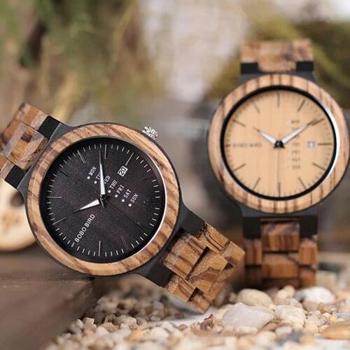 Relogio masculino BOBO BIRD Wood Men Watches erkek kol saati Quartz Wristwatch Male Show Date and Week Timepieces in Boyfriend