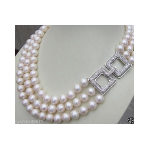 Have one to sell? Sell now Details about huge clasp Triple strands AAA 10-11MM south sea white pearl necklace 17-19 inch