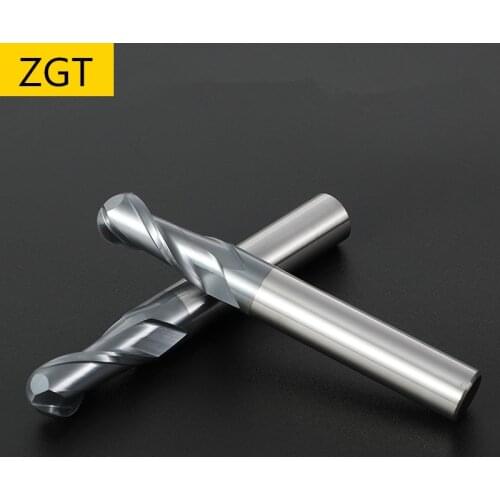 ZGT Mill Metal Alloy Carbide CNC Ball nose Endmill HRC50 2 Flute Milling Tools Tungsten Steel Milling Cutter Ball nose End Mill