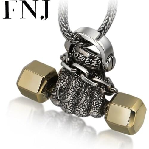 FNJ Hang Fist Dumbbells Pendant 925 Silver Original Pure S925 Thai Silver Pendants Women for Jewelry Making 4mm Hole