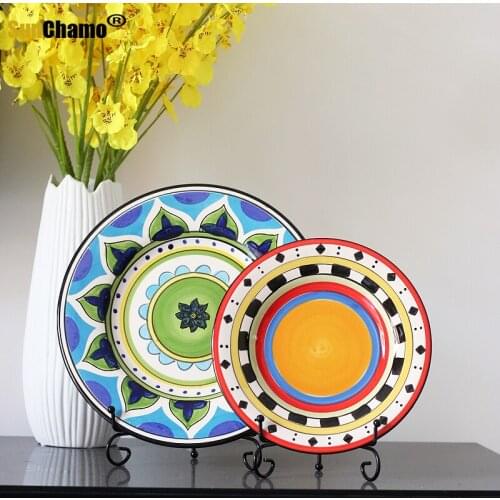 Ceramic hand-painted decorative plate ornaments living room European and American characteristic handicrafts set plate painte