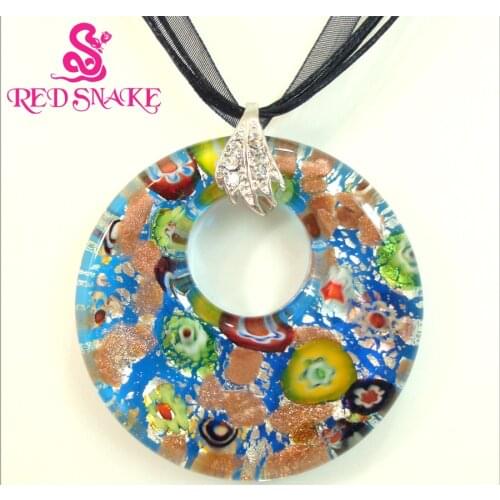 RED SNAKE Navy Blue And Silver color Round Murano Glass Pendant