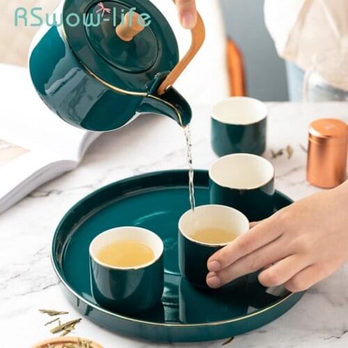 Tea Cup set household high temperature boiling teapot thickened reinforced porcelain ceramic tea set 1 plate 1 pot 4 cups