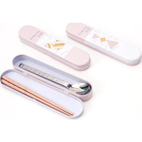 2 PCS cutlery set stainless steel high-grade mirror polished spoon chopsticks kitchen dinner convenient cutlery set