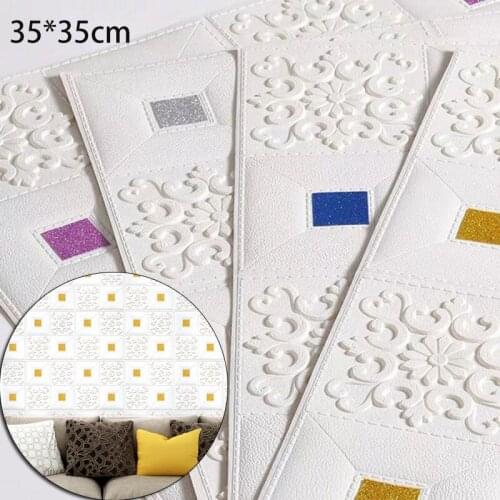 35*35cm 3D Wall Stickers Ceiling Panel Roof Waterproof Self-Adhesive Foam Wallpaper Room Kitchen TV Backdrop Home Decoration