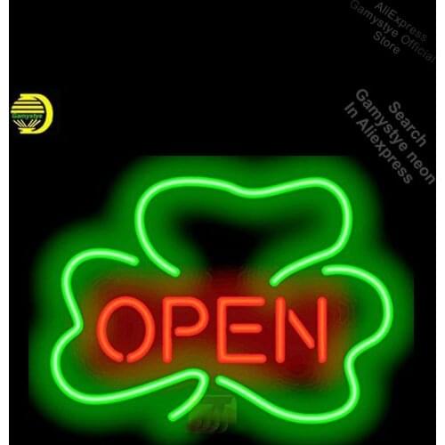 Neon Signs for Shamrock Open Handcrafted New Business Art Neon Bulbs sign Glass Enseign Lumineuse Bar Neon Signs For Home board