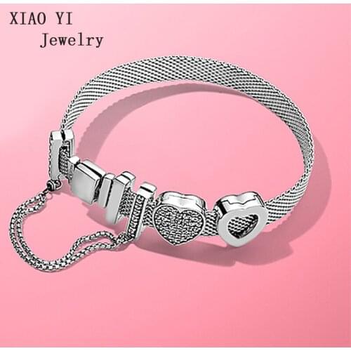 XIAOYI 2020 new 100% S925 Hollow-out heart bracelet love elegant fashion high quality valentines day gift female beautiful