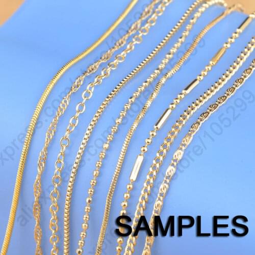 Sample Gold Chains 9Pcs Mix Styles 18" Yellow Gold Color Jewelry Link Necklace Lobster Clasps Findings Stamped