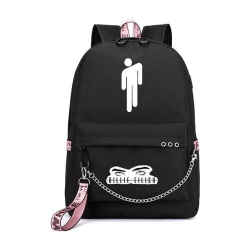 New BILLIE EILISH Casual Shoulder Bag Student Bag USB Charging Socket Nylon Backpack Travel Backpack Girls Boys Laptop Dayback