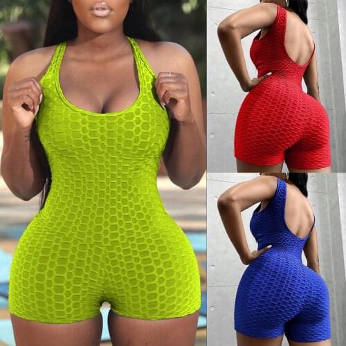 SAGACE Summer Women Jumpsuit Ladies Sleeveless Bubble Texuted Backless Butt Lifting Yoga Romper Elegant Bodysuit Plus Size