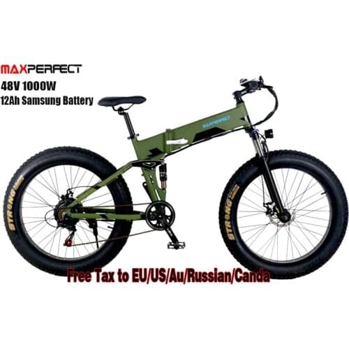 Maxperfect Electric Bike Folded Soft Tail Fat Samsung Lithium Battery 1000W 48V 12Ah 4.0 Beach Snow Folding Free Tax