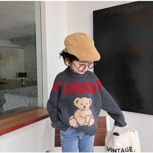 2 3 4 5 6 7 Years Kids Sweaters Autumn Winter Cartoon Bear Sweaters for Girls Baby Boys Clothes 2020 New Arrival Knitted Sweater