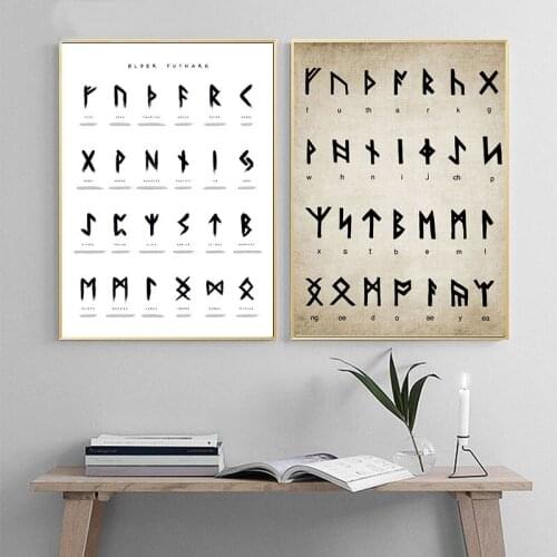 Vikings Runic Alphabet Divination Canvas Painting Wall Art Nordic Posters and Prints Wall Pictures for Living Room Decoration