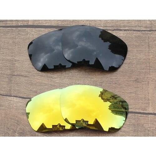 Vonxyz 2 Pairs Stealth Black & 24K Mirror Polarized Replacement Lenses for-Oakley Jawbone Frame