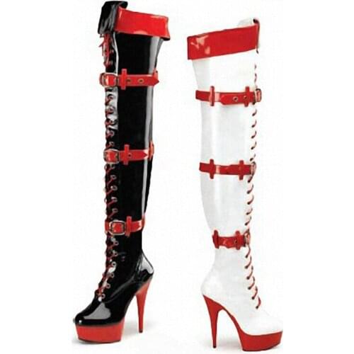 High Quality Sexy Women Shoes PU Leather High Heel Belt Boots Ladies Masquerade Halloween Cosplay Accessory Size 35-46