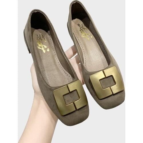 Flat Shoes 2020 Womens Shoes Heel Woman Square Buckle Flat Heel Bridesmaid Shoes Square Water Drill Single Shoe U19-43