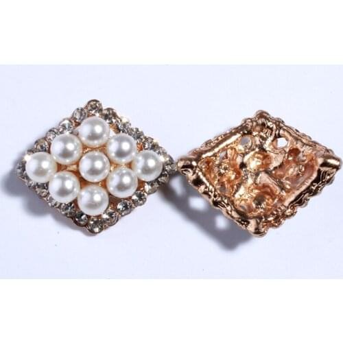 10PCS 22*26MM Vintage Pearls Buttons With Ivory Beads For Home Decoration Rhinestone Buttons Embellishment For Craft Supplies