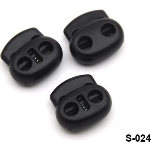 150pcs/lot S-024 black POM plastic ball cord lock toggles plastic 2 hole spring stoppers 4.5mm bungee shock cord free shipping