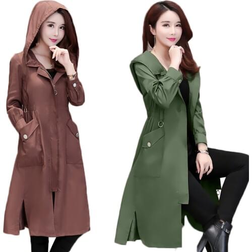 2020 Spring Autumn Classic Long Trench Coat Women Casual Thin Windbreaker Female Overcoat Long Coat Female Slim Outwear Coats 09
