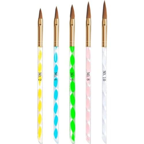 5pcs Nail Art Brush Manicure Carving Drawing Dotting Pen Crystal Handle Ultra-thin UV Gel Polish Nail Liner Builder Stripe Brush