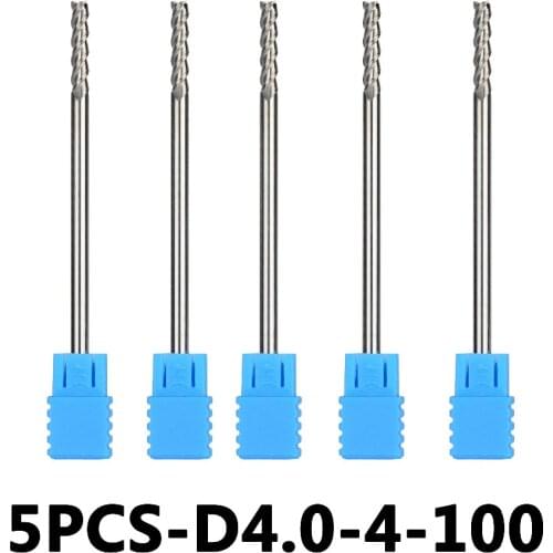 5pcs/lotD4-4-100 Tungsten Steel End Mills 3-Flute Flattened Head Milling Cutters Carbide End mills HRC45 Suitable for Aluminum