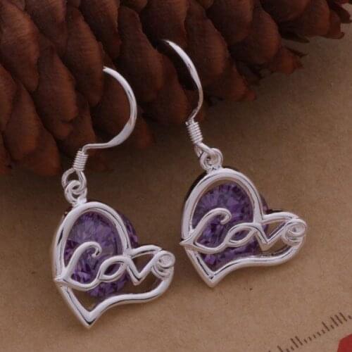 AE138 Hot sterling earrings , fashion jewelry , amazing heart inlaid purple stone /bzpakqwa akbajbia silver color