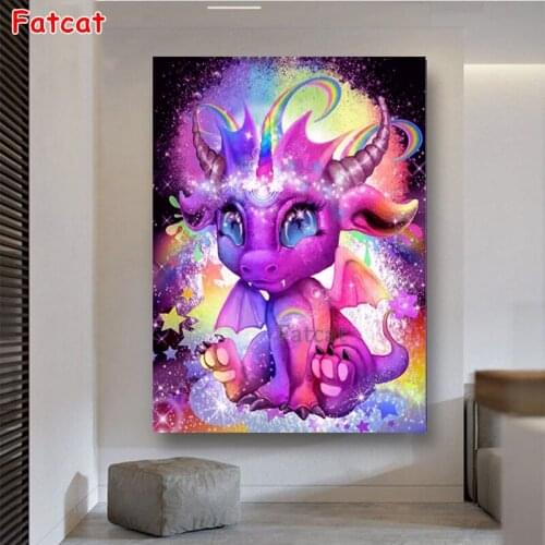 100% Drill Round square Diamond Painting Cartoon Pink Cow Diamond Mosaic Dragon Cub Home Decoration Picture Of Rhinestone PP1615