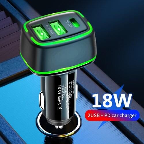 LUPWAY 2USB+PD Car Charger 18W Fast Charging Mobile Phone Charger for iphone 12 Pro Max Xiaomi 11 Samsung S21 Huawei Mate 40 Pro