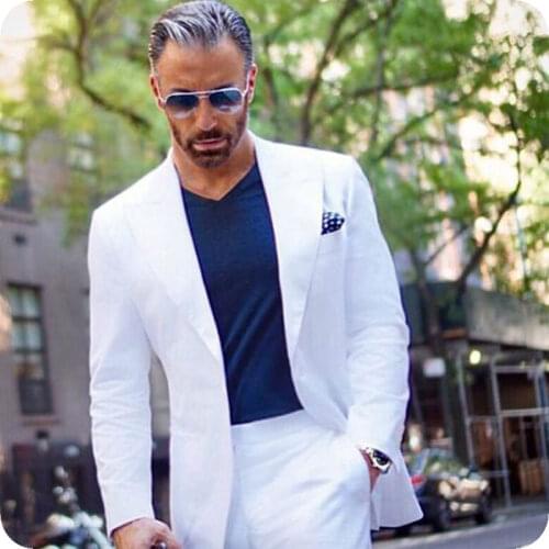 Custom Made White Men Suits Groom Wedding Tuxedo Classic Man Blazer Peaked Lapel 2Piece Coat Pants Costume Homme Terno Masculino