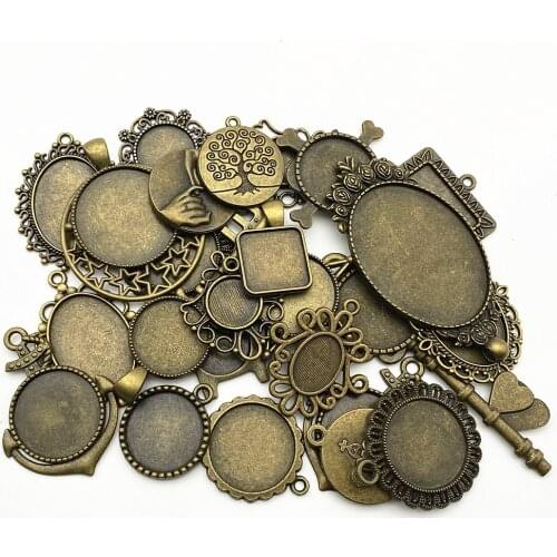 Bronze 30Grams Mixed Designs Pierced Random Size Style Cabochon Base Setting Charms Pendant Blank Setting Jewelry Making