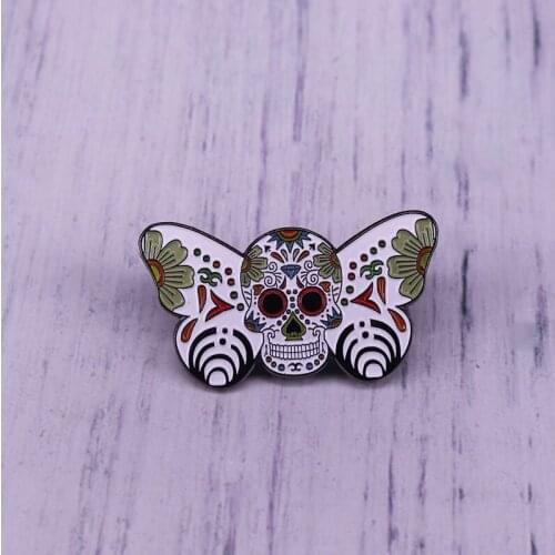 Butterfly pin sugar skull enamel pin moth brooch horror goth accessory nature lovers gift