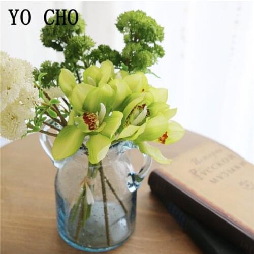 YO CHO 6 Heads Orchid Wedding Bouquet Flowers Artificial Orchid Wedding Bouquet for Bride Bridesmaids Flores Mariage Accessories