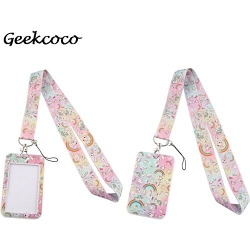 J2161 Cute ID Card Holder Case Cartoon Animals Lanyard Business Bus Bank Credit Card Cover PVC for Student Kid Badge Bag Gift