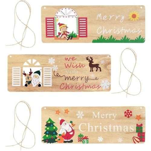 Home Wooden Signs Merry Christmas Wood Wall Plaque Wood Art Home Decor for Santa Claus Wooden Hanging Pendant Xmas Tree Ornament