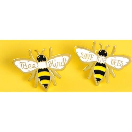 "Bee kind" enamel pin Cute cartoon insect badge brooch Protect animals Clothes backpack Lapel pin jewelry women kids gift