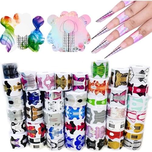 100 Pcs/Lot French Nail Form Tips Nail Extension Art Tools 24 Designs Acrylic Curve False Nails Art DIY Guide Forms Manicure Set