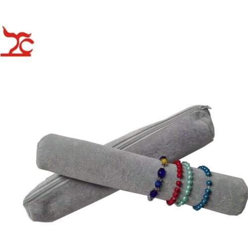 Quality Velvet Jewelry Display Storage Case Grey Zipper Bracelet Holder Bangle Watch Organizer Travel Roll Bag Soft Bar Stand