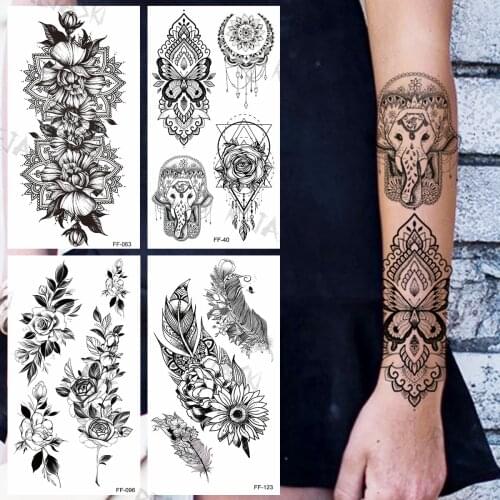 Butterfly Like Rose Temporary Tattoos For Women Girls Realistic feather Flower Elephant fake tattoo sticker Arm Tatoos Body