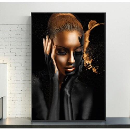 African Art Woman Black Gold Nude Oil Painting and Prints Scandinavian Wall Picture on Canvas Cuadros Posters for Living Room
