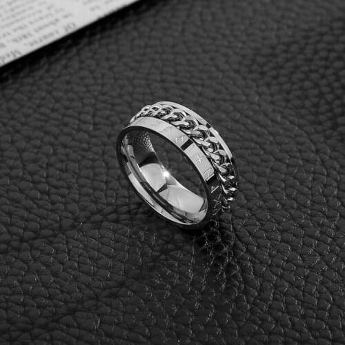 HaoYi Vintage Couple Rings 8mm Cuban Chain Letter Stitching 2021 Trend Mens ewelry