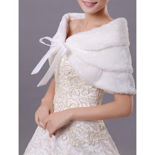 Ivory Cream Faux Fur Bridal Cape Shawl Wrap Jacket - Perfect for Autumn or Winter