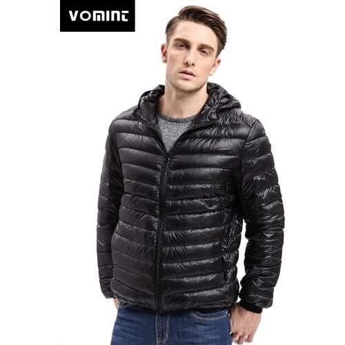 Vomint hot sale mens fashion warm Down Coat Jacket thin hooded Autumn winter jacket leisure thin feather jacket Male Coat