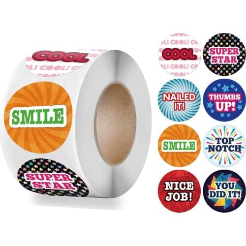 8 Designs Cute Stickers English Reward Sticker 100-500pcs/roll 1 inch for Encourage Children Girls Boys School Teacher Supplies